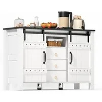 SeedWave Buffet Retro Küchenschrank 120cm Sideboard mit 2 Schiebetüren, Schubladen Anrichte inkl.2 höhenverstellbare Metallfüße, Kippschutz-Set