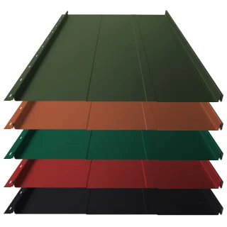 Stehfalz Panel Retro 25 | Dach & Wand | 0,50 mm | Stahl | Prägung | 554 mm Breite | 25 µm ThyssenKrupp Polyester