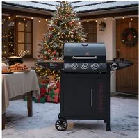 Royal Gourmet Gasgrill mit 3+1 Brennern, 11,5 kW Leistung, Rollwagen-Design mit Thermometer, Tablett, 2 Rollen & Tür, ideal für Garten