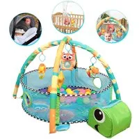 Krabbeldecke Baby Spieldecke Laufstall, Schildkröte Erlebnisdecke Spielbogen, JEOBEST, 3-in-1 Spielmatte Baby mit 30 Bällen, 0+ Monate
