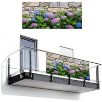 MuchoWow Balkonsichtschutz Hortensie - Blumen - Blätter - Steine (1-St) Balkon Sichtschutz 90x200, Windschutz für Zaun PVC, 200x90 cm