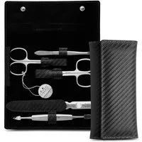 nippes Solingen Maniküre-Etui Maniküre-Set Karbon 5-tlg. Rostfreier & Nickelfreier Edelstahl, 5 tlg., echtes Leder