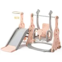 FUROKOY Rutsche Kinderrutsche Indoor und Outdoor Gartenrutsche, (Packung, 1-tlg., Freistehende Rutsche), Rosa,4-in-1 mit Schaukel, Klettergerüst, Spielplatz für Kleinkinder