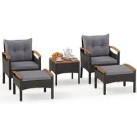 COSTWAY Balkonset Rattan, (5tlg), Akazienholzplatte, mit Kissen, bis 180kg