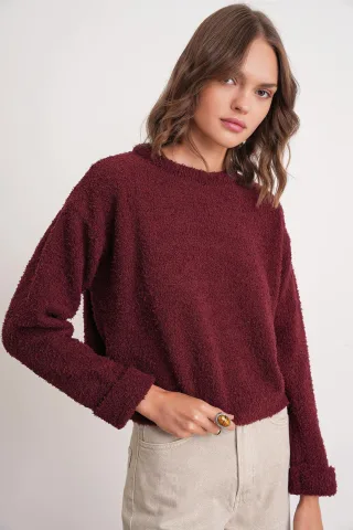 Plüschstrick-Crop-Pullover