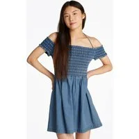 Tommy Jeans Midikleid TJW CHAMBRAY FIT & FLARE DRESS mit Bindeband, in blauer Waschung