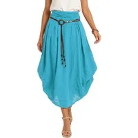 dy_mode Ballonrock Damen Leinenrock Midi Ballonrock Sommerrock Midirock in Unifarbe, mit Teil-Gummibund, Variabler 2-in-1 Look