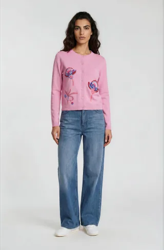 Milano Italy - cardigan with with embroidery round neck soft pink - Gr. - XL