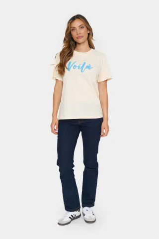 T-shirt Gerade Passform Pearled Ivory Ultramarine offwhite