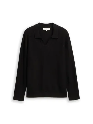 Denim Tom Tailor - Relaxed Fit Strick-Poloshirt black - Gr. - S
