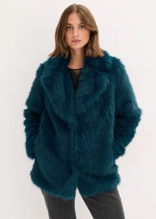 bonprix Fellimitat-Jacke, petrol, Gr.48, modische Fellimitat-Jacke mit Revers-Kragen und Druckknopf-Verschluss vorne.