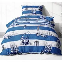 Heubergshop Bettwäsche, Renforcé, 2 teilig, 155x220cm + 80x80cm Leuchtturm Maritime Anker Schiff Baumwolle (736-2)
