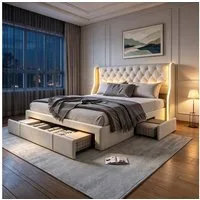 Furnishings Home Polsterbett Stauraumbett Doppelbett modernes (Extra großer Stauraum), Mit LED-Beleuchtung, Flügeln, Schubladen, Samt, 160x200 cm