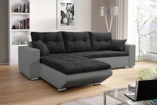 LAGERDEAL Ecksofa Sofa NINO mit Schlaffunktion Grau-Schwarz Ottomane Links