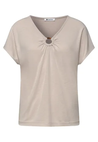 Street One - Silk-Look Shirt mit V-Neck und Deko-Detail clay sand - Gr. - 36
