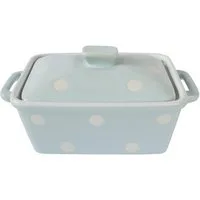 Isabelle Rose Butterdose Punkte Dots Herzen, (Backform, ca. 16,5 x 10 x 8 cm, mit Griffen und Deckel), handbemalt, ofenfest & geeignet für Mikrowelle, Spülmaschine