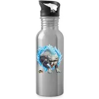 Spreadshirt Trinkflasche Schleich Eldrador Creatures Schneewolf Geschenk Wasserflasche mit Stro
