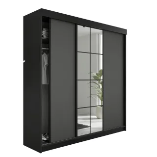 Kier Furniture Schiebetürenschrank, Schwarz, Graphit, Holzwerkstoff, 200x205x59 cm, Schlafzimmer, Kleiderschränke, Schwebetürenschränke