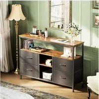 NMCXXO Sideboard Kommode TV-Schrank Metallrahmen, Mit Led-Licht, 4 Schubladen mit Griffen, Industrie-Design,108 × 76,8 × 29.8 cm