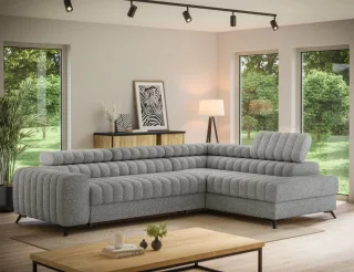Ecksofa mit Schlaffunktion Sofa GRADO Stoff Bubble Grau Ottomane Rechts