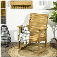 Outsunny Schaukelstuhl mit Armlehne (Schwingsessel, 1 St), Belastbarkeit bis 130 kg, Tannenholz, Hellbraun 64 x 86 x 85 cm