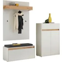 Home affaire Garderoben-Set City/Giron, moderne Garderobe, viel Stauraum, ca. 24 Schuhe, (Set, 3-St), enthält Schuhschrank, Garderobenpaneel & Garderobenbank mit Sitzkissen
