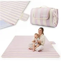 Outdoordecke HyperMotion XXL Picknickdecke 200x200 cm wasserdicht Lila gestreift, HyperMotion