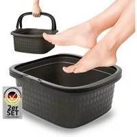 Hausfelder Fußbad 2er Set Fußwanne mit Henkeln, 16l. rechteckig, Anthrazit, 2er Set, 2-tlg., Set, mit praktischen Henkeln, robust, leicht