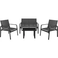Mondeer Balkonset Gartenmöbel Set 4-tlg, Sitzgruppe mit Armlehnen & Glas-Tisch für Balkon Terrasse