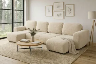 Wohnlandschaft mit Schlaffunktion BRUSK Sofa in Stoff Pop Creme