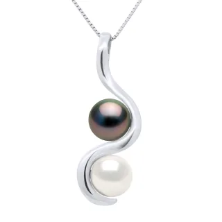 DIADEMA - Halskette - Du & Ich - Echte Süßwasserperlen - Silber - Weiß