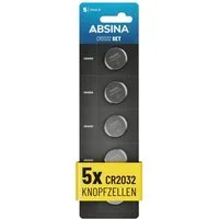 ABSINA Knopfzellen CR2032 3V 5er Pack - Batterien mit langer Haltbarkeit Knopfzelle, (1 St)