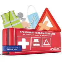 WALSER Erste-Hilfe-Set Auto Erste Hilfe Set mit Pannendreieck & Warnweste KFZ Verbandstasche