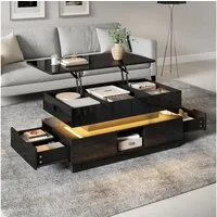 Merax Couchtisch hochglanz Sofatisch Wohnzimmertisch mit LED-Beleuchtung & Steckdose (90 x 48 x 42,5 cm (L x B x H), 1-St), mit höhenverstellbarer Tischplatte, 2 Schubladen, offenen Fächern