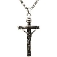DALMARO Kette mit Anhänger Lederkette Edelstahlkette 316L JESUS KREUZ, Herren Halskette Biker / Wikinger Kette - Schmuckbox