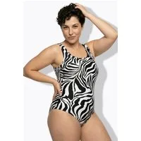 Ulla Popken Badeanzug Badeanzug Tigermuster ohne Softcups Rundhals