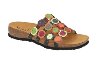 Think 247 Damenschuhe Pantoletten schwarz bunt Echtleder Keilabsatz bequem