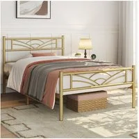 Yaheetech Bettgestell Metallbett, Bettrahmen mit Kopfteil, Doppel/Einzelbett 90x190/90x200/140x200cm