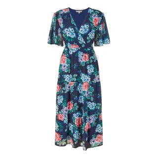 Yumi - Midikleid für Damen, V-Ausschnitt (Marine)