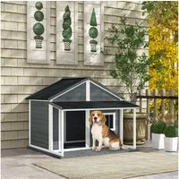PawHut Hundehütte Outdoor, mit Dach, wetterbeständig, aus Holz, für Garten, Balkon, Grau