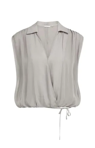 Yaya - Ärmellose Wickelbluse grau - Gr. - 36