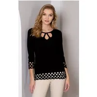 Passioni 3/4 Arm-Pullover mit perforierten Details und 3/4 Ärmeln Rundhalsausschnitt, Dekolletee Fenster, perforiert, 3/4 Ärmel