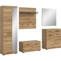 Home affaire Garderoben-Set SIENA, Breite 272 cm, 5-teiliges Set, individuell stellbar, (Komplett-Set, 5-St., best.aus: Garderobenschrank, Sitzbank, Paneel, Schuhschrank & Spiegel), Garderobenkombination, Flurgarderobe, Flur, Garderobe, Diele