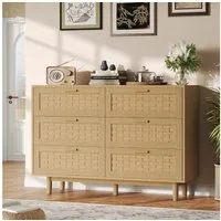 zebery Kommode mit 6 Schubladen Sideboard Schubladenschrank (Holz Schrank), Schubladenkommode,Naturholzfarbe,Gewebte Paneele