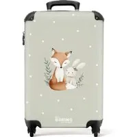 NoBoringSuitcases.com© Kinderkoffer Fuchs und Kaninchen umgeben von grünen Blättern und Punkten 55x35x20cm, 4 Rollen, Kinder Koffer Klein, Trolley Handgepäck, Reisekoffer