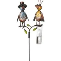 mucHome Regenmesser mit Glas Rabe aus Metall, Rabenpaar Vogel Regenmesser (inkl. Glas mit Skala, bunt lackiert)