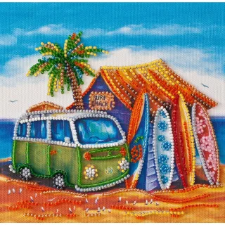 Perlen-Stickbild "Surf-Urlaub", 15 x 15 cm