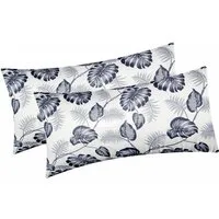 Heubergshop Kissenbezug, (2 Stück), 40x80cm Tropische Blätter Kissenhülle Baumwolle Grau (031/2-40x80)