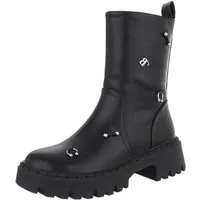 Ital-Design Damen Bikerschuhe Biker Westernstiefelette (87451862) Blockabsatz Stiefeletten in Schwarz