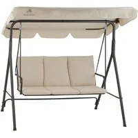 HinHocker Hollywoodschaukel 3-Sitzer mit Sonnendach, Beige, bis 250 kg belastbar, Gartenschaukel, 3.00-Sitzer, Schwingen, Sonnendach